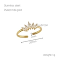Detailed view of 18k gold plated crown ring with zircon stones and technical specs - Crown Style (ZX685)