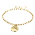 Bracciale a sfere in acciaio dorato con un ciondolo traforato ad albero della vita - Bracciale Dorato (KB167231-Z)