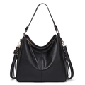 Fashionable black faux leather tote bag with gold hardware and side tassels on white background - Single Piece / Black