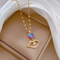 Collar de acero de titanio dorado con cristal de corazón púrpura y colgante de labios - Cadena de Acero al Titanio Colgante de Cobre Microincrustado (F226)