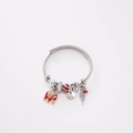 Adjustable stainless steel bracelet with red elephant charm and silver feather tassel - Red