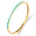 Minimalist gold titanium steel bangle with elegant teal enamel inlay and side clasp - 3mm / Gold Light Green