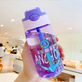 Purple transparent plastic straw cup for kids with anchor design and flip-top lid - 16oz / Cartoon Purple