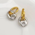 Contrast two-tone brass coffee bean hoop earrings with 18K gold and silver finish - Gold and Silver Contrast