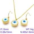 Goldenes Evil Eye Schmuckset mit Halskette und Ohrringen und Muschel-Inlay-Detail - Kreisförmiger Goldfarbstil (KS118304-K)