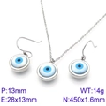 Silbernes Edelstahl-Schmuckset mit hellblauem Evil Eye Anhänger und Ohrringen - Kreisförmiger Stahlfarbstil (KS118305-K)
