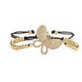 Bracciale a farfalla dorato regolabile con zirconi cubici su cordino nero intrecciato - Bracciale di Farfalla / Oro
