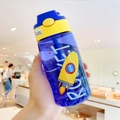 Blue translucent plastic kids rocket water bottle with yellow flip lid and straw - 16oz / Cartoon Blue