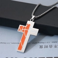 Titanium stalen kruis ketting met oranje basketbal ontwerp en I Can Do All Things gravure - Basketbal Textuur Kruis / Oranje