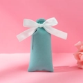 Tiffany blue velvet jewelry drawstring bag with a white satin ribbon bow on pink background - 7*9cm / White Ribbon