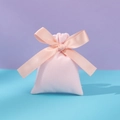 Elegant pink velvet drawstring jewelry pouch with a matching silk ribbon bow tie - Pink Bean Paste Vermicelli Strip; 10*12