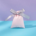 Pink velvet drawstring jewelry pouch featuring a dark grey silk ribbon bow fastener - Pink And Gray Ribbon; 10*12