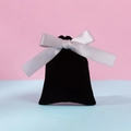 Black velvet drawstring jewelry pouch with silver-grey satin bow for gift packaging - Black And Grey Ribbon; 10*12