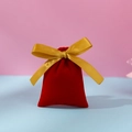 Small red velvet gift pouch with golden satin ribbon bow for jewelry packaging - Red And Gold Ribbon; 10*12