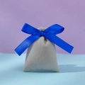 Grey velvet jewelry pouch with elegant blue satin ribbon drawstring and bow detail - Grey And Blue Ribbon; 10*12