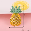 Detailed view of yellow crystal pineapple brooch showing 47mm height and 28mm width - D981 Pineapple