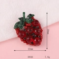 DIY red strawberry alloy accessory with sparkling red and green rhinestones, 30x22mm size - D946 Strawberry