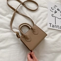 Mini khaki PU leather crossbody bag with a curved handle and golden metal strap buckle - Khaki
