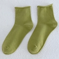 Olive green cotton slouch socks for women featuring a minimalist rolled edge design - One Size / Matcha Green