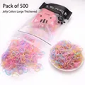 Lot de 500 élastiques à cheveux colorés en gelée épaisse dans une pochette chat mignonne - 500 Pcs (Grande Épaissie/Sac) / Couleur Gelée