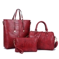 Three-piece set of red crocodile pattern handbags including a large tote and two smaller bags - Burgundy