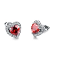 Elegant heart-shaped ruby zircon stud earrings with silver pavé cubic zirconia accents - Red