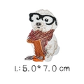Embroidered dog patch wearing glasses and plaid scarf, DIY iron-on badge 5x7cm - L-Dog with Glasses & Scarf (5.0 * 7.0cm)