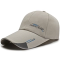 Light gray sports baseball cap with long brim and embroidered side lettering - Light Beige with White Trim