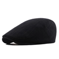 Classic vintage ivy cap in deep black textured fabric with subtle plaid weave pattern - Black Back Adjustable
