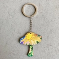 Portachiavi a fungo colorato con ricamo sole e anello in metallo argento - Fungo Sole