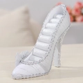 White high heel jewelry display stand for ring storage with silver sequins and lace trim - Silver