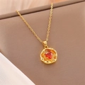 Collar de corazón vintage bañado en oro con colgante de circón rojo en caja de regalo - Rojo