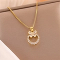 Collana a farfalla dorata con ciondolo a cerchio in zircone su tessuto, gioielli eleganti - NE251-Farfalla Cerchio Oro