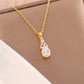 Elegant gold-plated pear-cut cubic zirconia teardrop pendant necklace for women - Gold