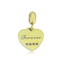 Macro view of golden heart pendant with Forever engraving and pink rhinestones - Forever Heart (NO.1)