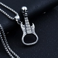 Vintage silver skull guitar bottle opener pendant on box chain for men - Guitar Bottle Opener + Steel Chain