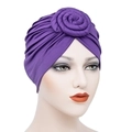Purple donut turban hat with pleated rose flower decoration for Muslim women style - Purple
