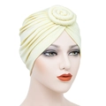 Light yellow turban hat for women with elegant knot design in soft jersey fabric - Camel