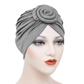 Grey donut turban hat with spiral flower knot for women made of soft milk silk fabric - Gray