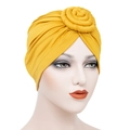 Women's yellow milk silk donut turban hat with stylish twisted knot design - Gold