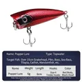 Red body with black head 6cm 6g surface popper lure featuring sharp treble hooks - Red Body Black Head