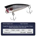 Popper lure 6cm 6g topwater bait with black back silver body and sharp treble hooks - Black Back Silver Body