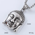 Polished silver Buddha head pendant necklace with 35mm x 24mm size and 32g weight specs - Buddha Head Style (Style 1) / With Chain