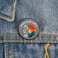 Detailed close-up of a Mental Health Matters enamel pin on a denim jacket - XZ4787-Rainbow Quicksand Brain