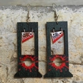 Spooky Halloween wood earrings featuring a guillotine design with red blood splatters - Black Guillotine