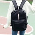 Men's black PU leather backpack with vertical stripes for travel and casual school use - Black (9804)