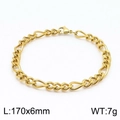 Pulsera de cadena Figaro dorada de 6mm en acero inoxidable pulido para hombre y mujer - 17cm / Dorado