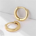 Close-up of small golden hoop earrings showing front and side views in polished metal - Classic Hoop (867) / Gold