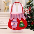 Festive red snowman Christmas gift bag with striped handle and decorated tree applique - Handheld Snowman Style