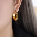 French vintage gold C-shaped earrings featuring green floral gem clusters for women - F900 Green Zirconia Gold Earrings